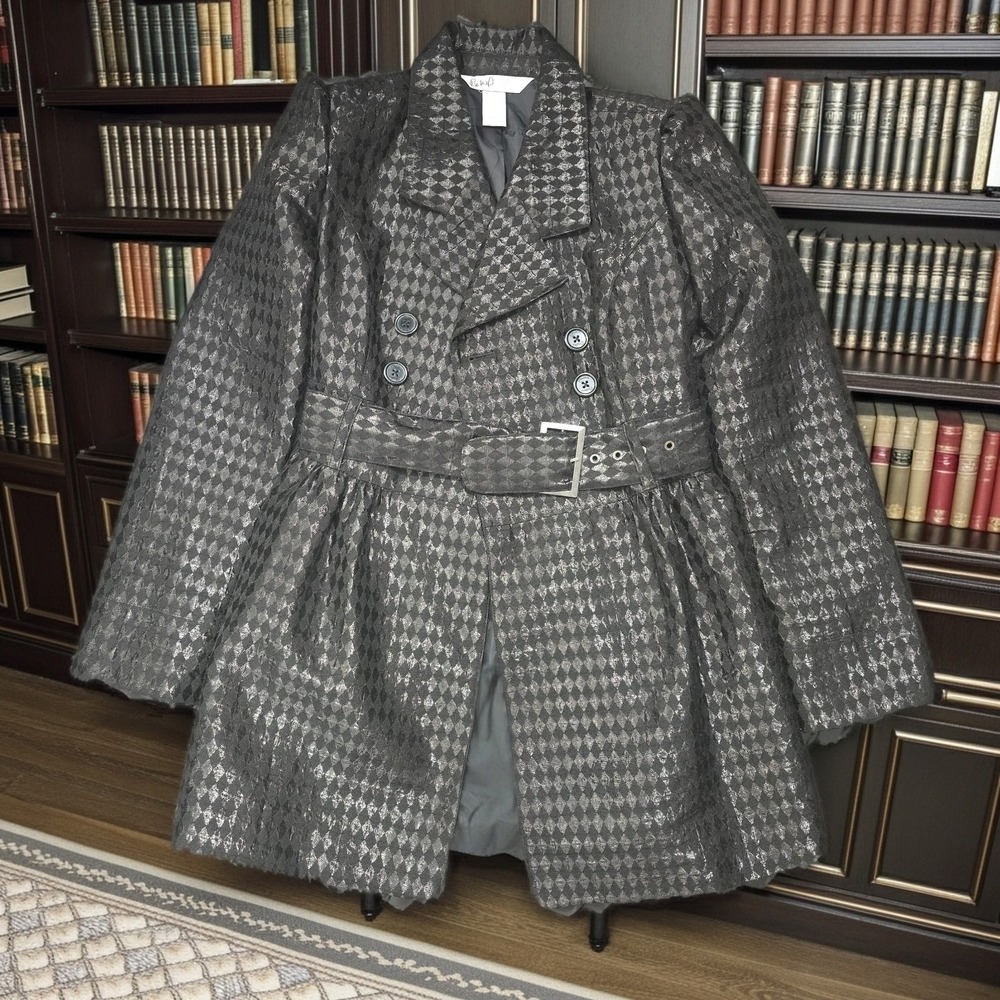 Britney Spears for Candies Metallic Diamond Jacquard Trench Coat Black Silver M